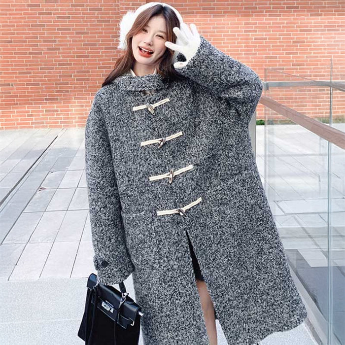 フード付きダッフルコート（灰）秋/冬 ダッフルで大人カジュアル