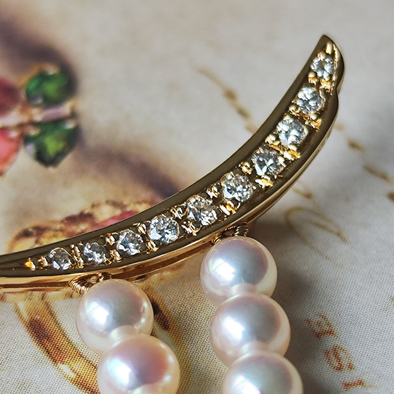 タサキ 田崎真珠 アコヤ真珠 ブローチ ダイヤモンド Pt900 TASAKI 中古