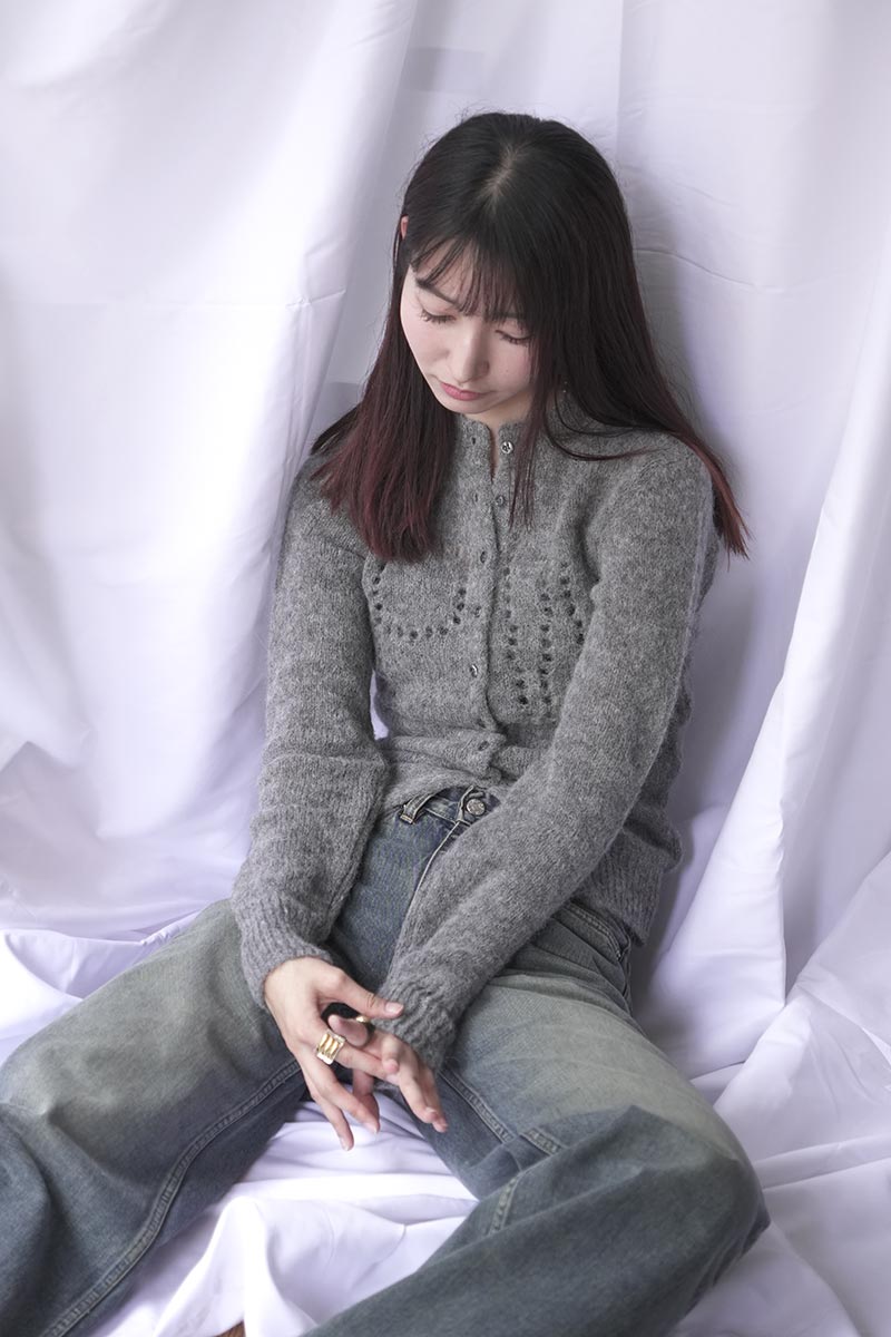PALOMA WOOL | DOVE BUTTON CARDIGAN / GREY ダメージデザインボタン