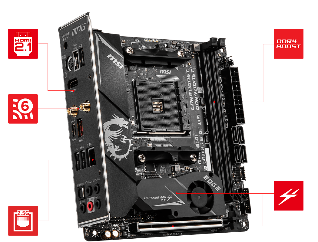 MSI MPG B550I GAMING EDGE WIFI AMD AM4 DDR4 M.2 USB 3.2 Gen 2 HDMI