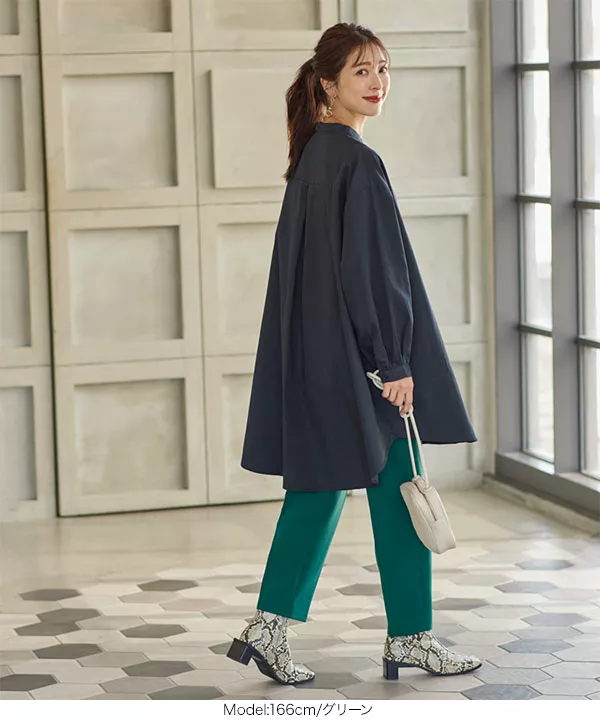 裾上げテープ付 ]セルフ裾直しハイウエストテーパードパンツ [M3473