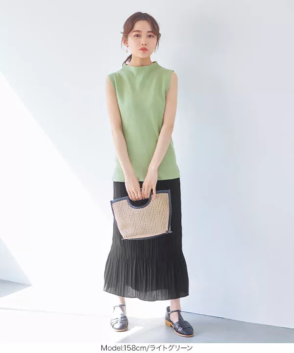 水越みさとさんコラボ ] モックネックスリーブレスニット [C6056