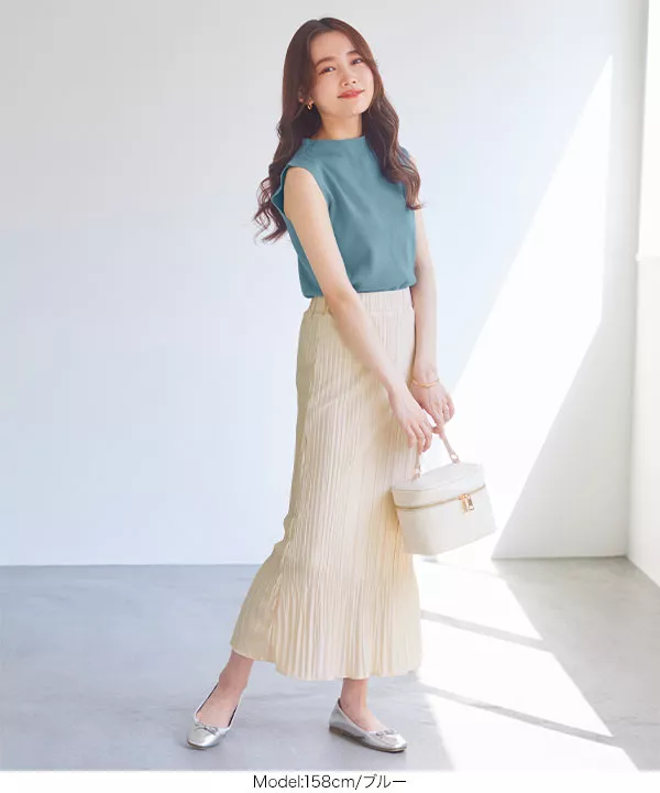 水越みさとさんコラボ ] モックネックスリーブレスニット [C6056