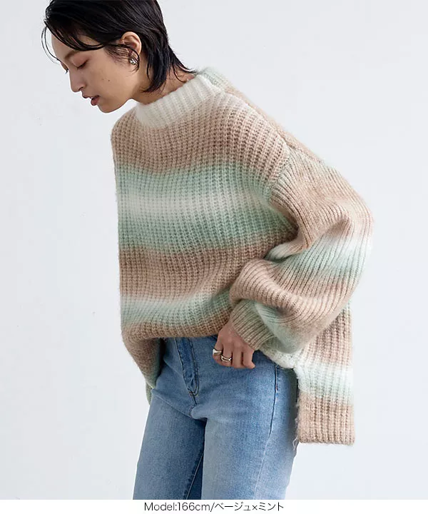 グラデーションモックネックニットトップス[C6292] - レディース