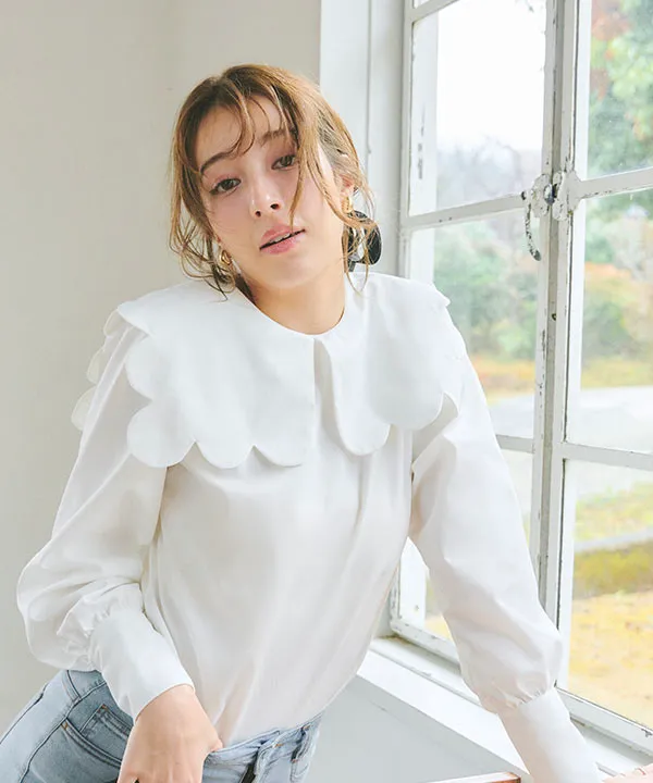 スカラップカラーブラウス [C7032] - レディースファッション通販 神戸