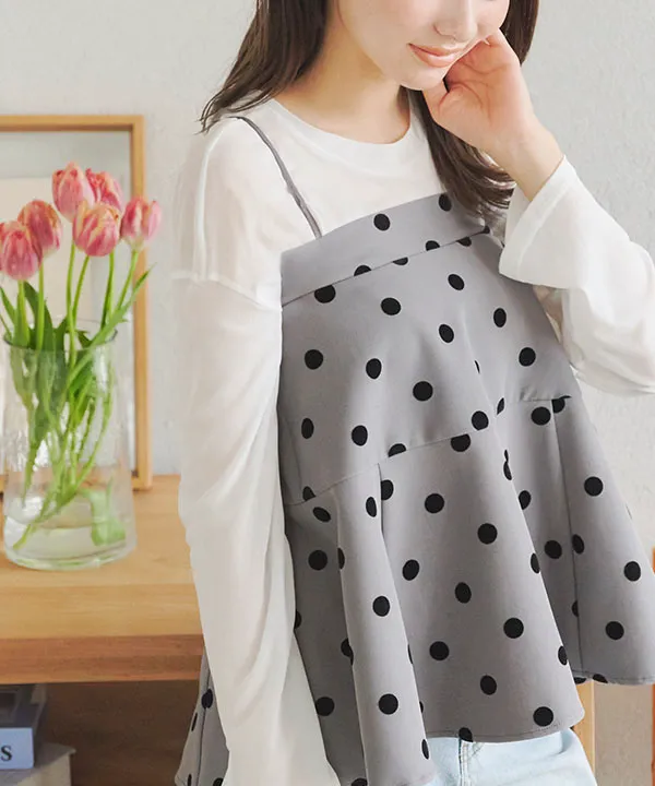 スカートにもなる2wayフロッキードットペプラムキャミトップス [C7067