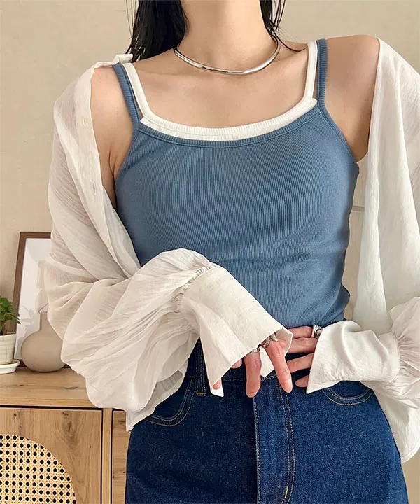 レイヤード風カップ付きキャミソール [C7475] - レディース