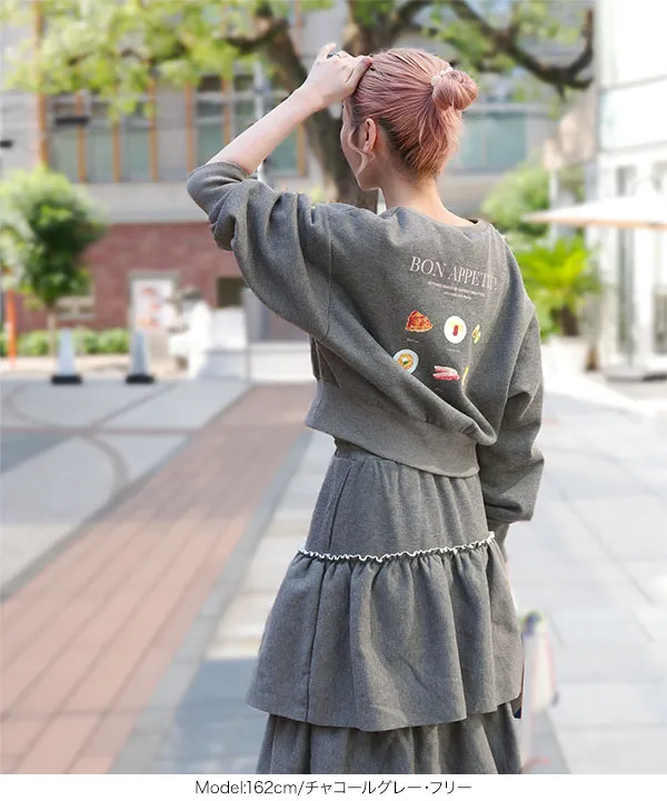 双松桃子さんコラボ ]裏起毛スウェットロゴVネックプルオーバー [C7478