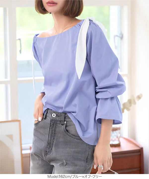 シワになりにくいショルダーリボンブラウス [C7606] - レディース