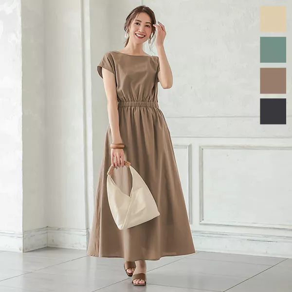 リネンライクウエストギャザーワンピース [E2826] - レディース