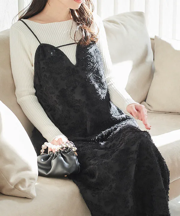 胸元カッティングフェザーキャミワンピース [E3364] - レディース