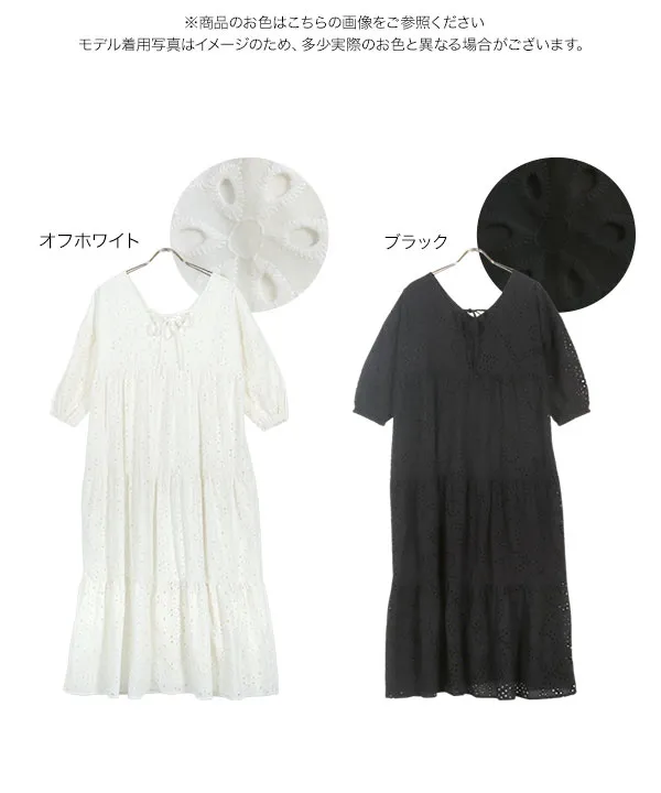 産前産後着用マタニティカットワークレース授乳ワンピース [E3418