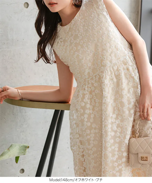 Petitle / プチレ ] 花柄刺繍シアーワンピース [E3505] - レディース