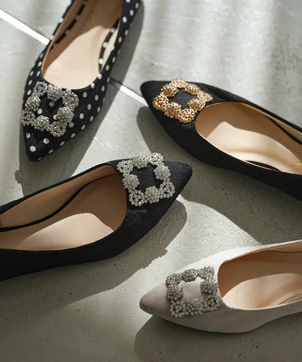 ビジューフラットポインテッドトゥパンプス [I2476] - レディース