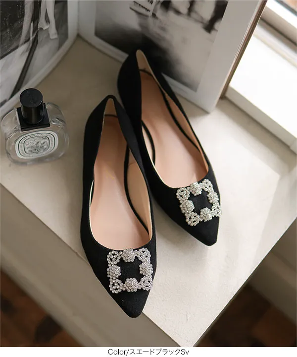 ビジューフラットポインテッドトゥパンプス [I2476] - レディース