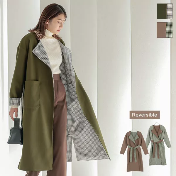 リバーシブルノーカラーコート [K1078] | SALE！ - レディース