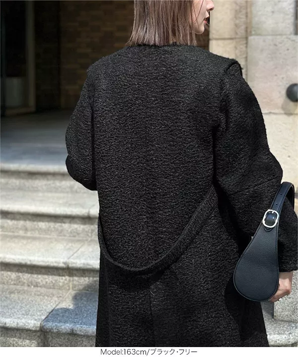 mikuさんコラボ]袖取り外しOKノーカラーブークレーコート[K1248