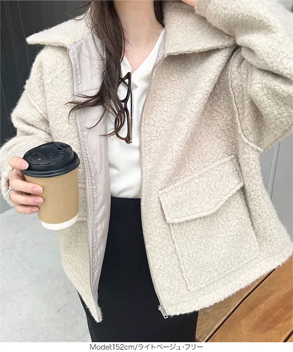 Wポケットシープボアジップブルゾン [K1309] - レディースファッション