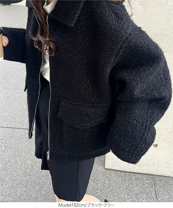 Wポケットシープボアジップブルゾン [K1309] - レディースファッション