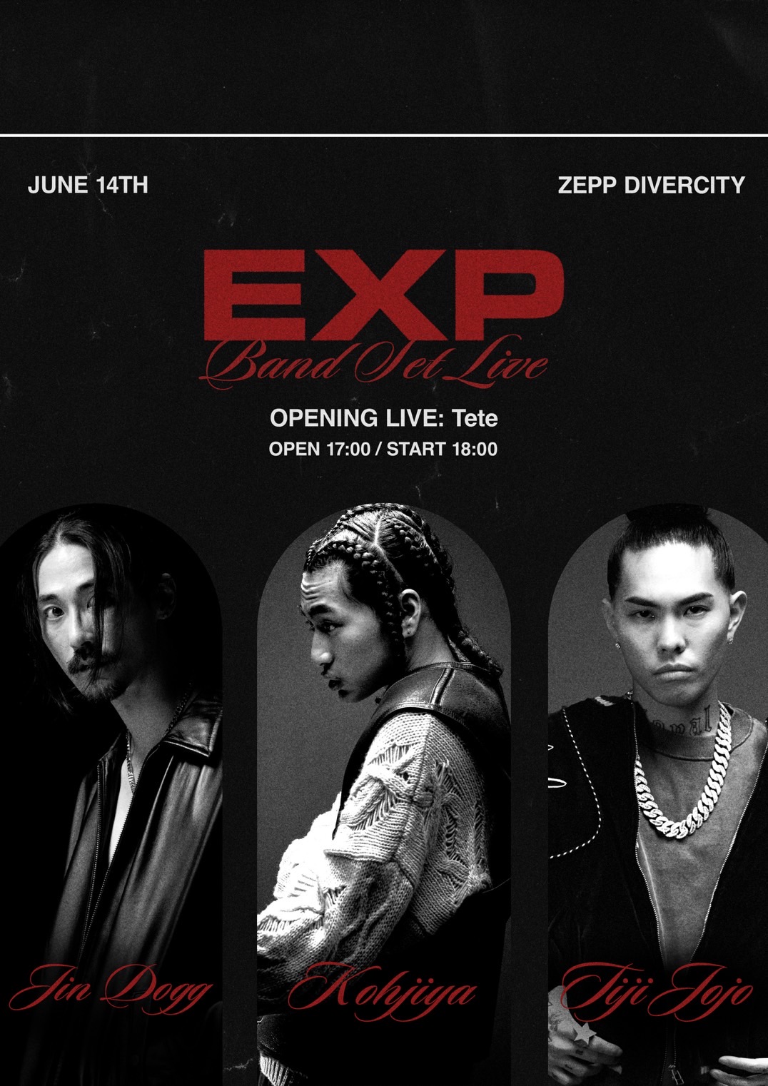 Tiji Jojo、Jin Dogg、Kohjiyaがバンドセットでスリーマン 『EXP』6月開催