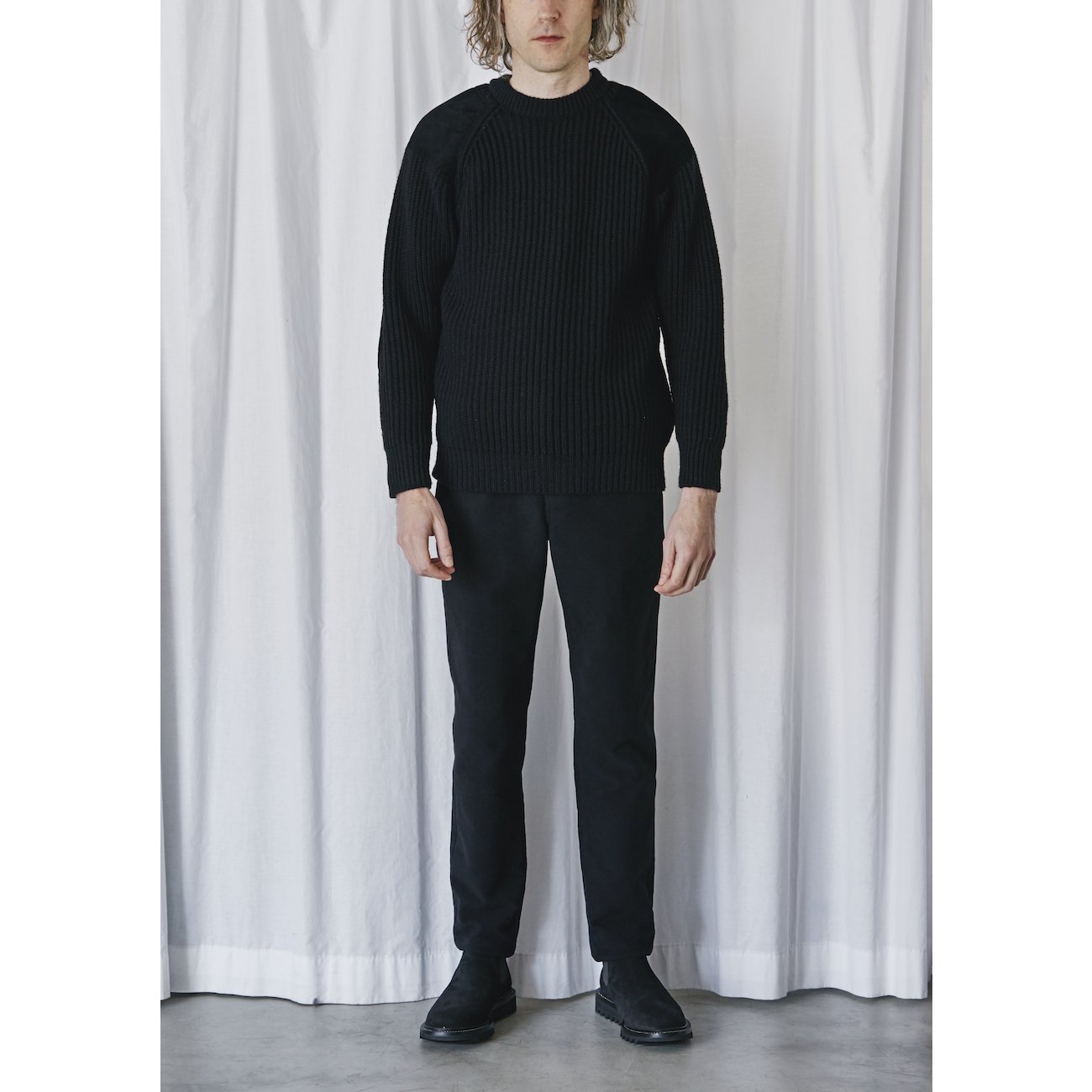 COMOLI / コモリ | BLACK SHEEP別注 ガンパッチニット - Black | 通販