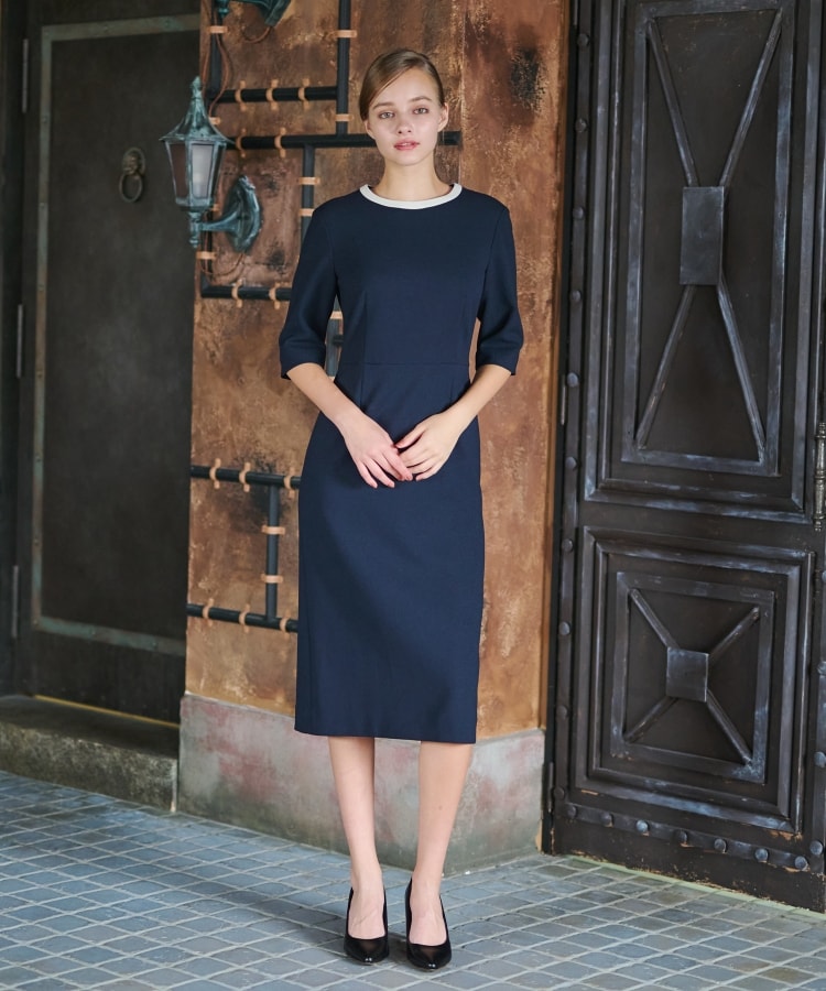 セットアップ可】バイカラーワンピース（ミドルワンピース