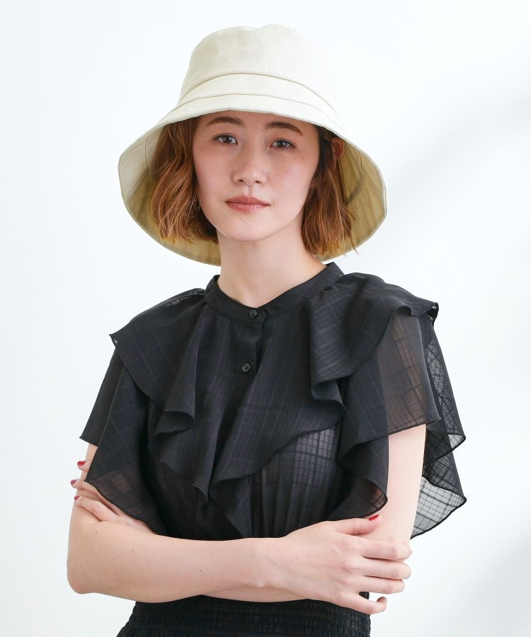 綿麻混カサブランカワイドブリムハット【UVカット・サイズ調整
