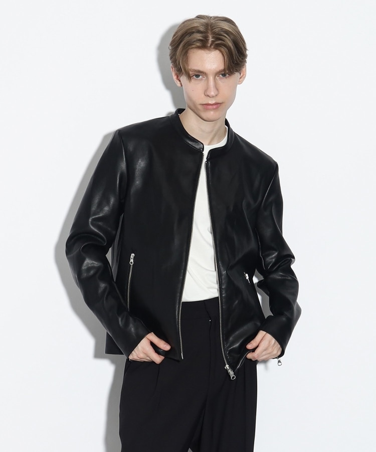 WEB限定】シンセティックレザーシングルライダースジャケット