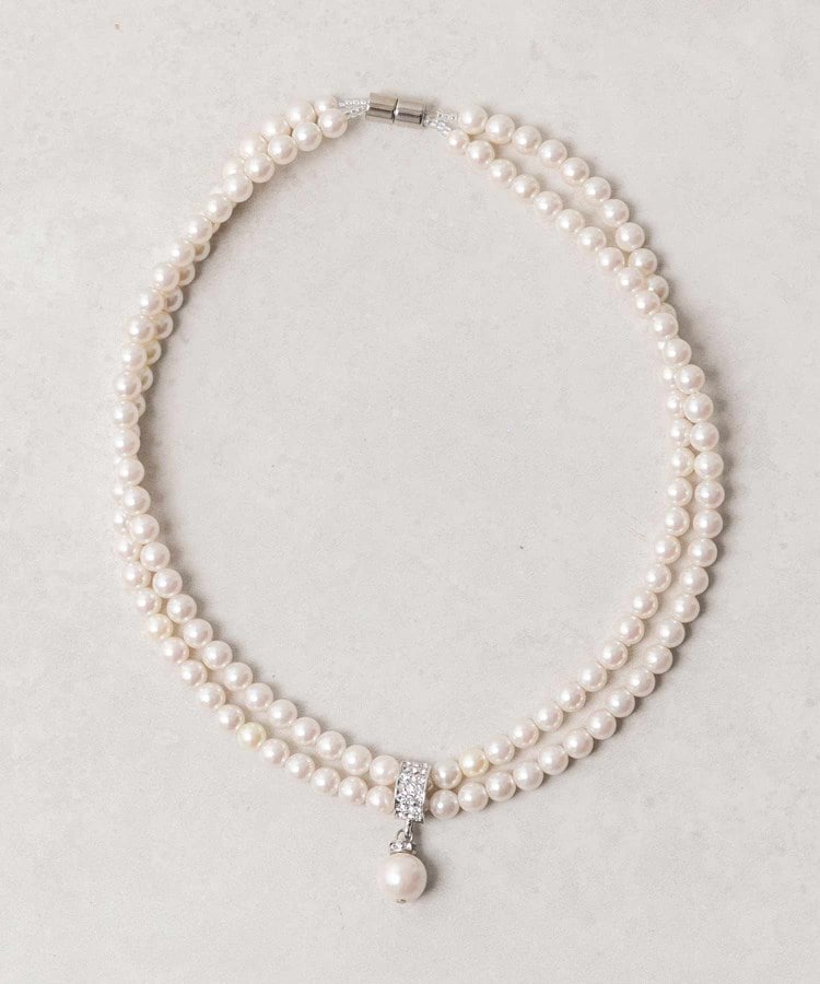 東京ソワール 日本製 マグネット留め具の2連パール調ネックレス【結婚