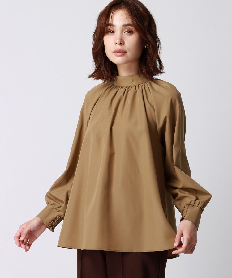 洗える】ハイネックギャザーボリュームブラウス（シャツ・ブラウス