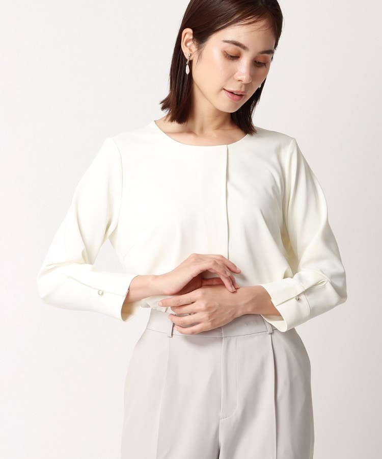 洗える】ダブルサテン アシンメトリータックブラウス（シャツ