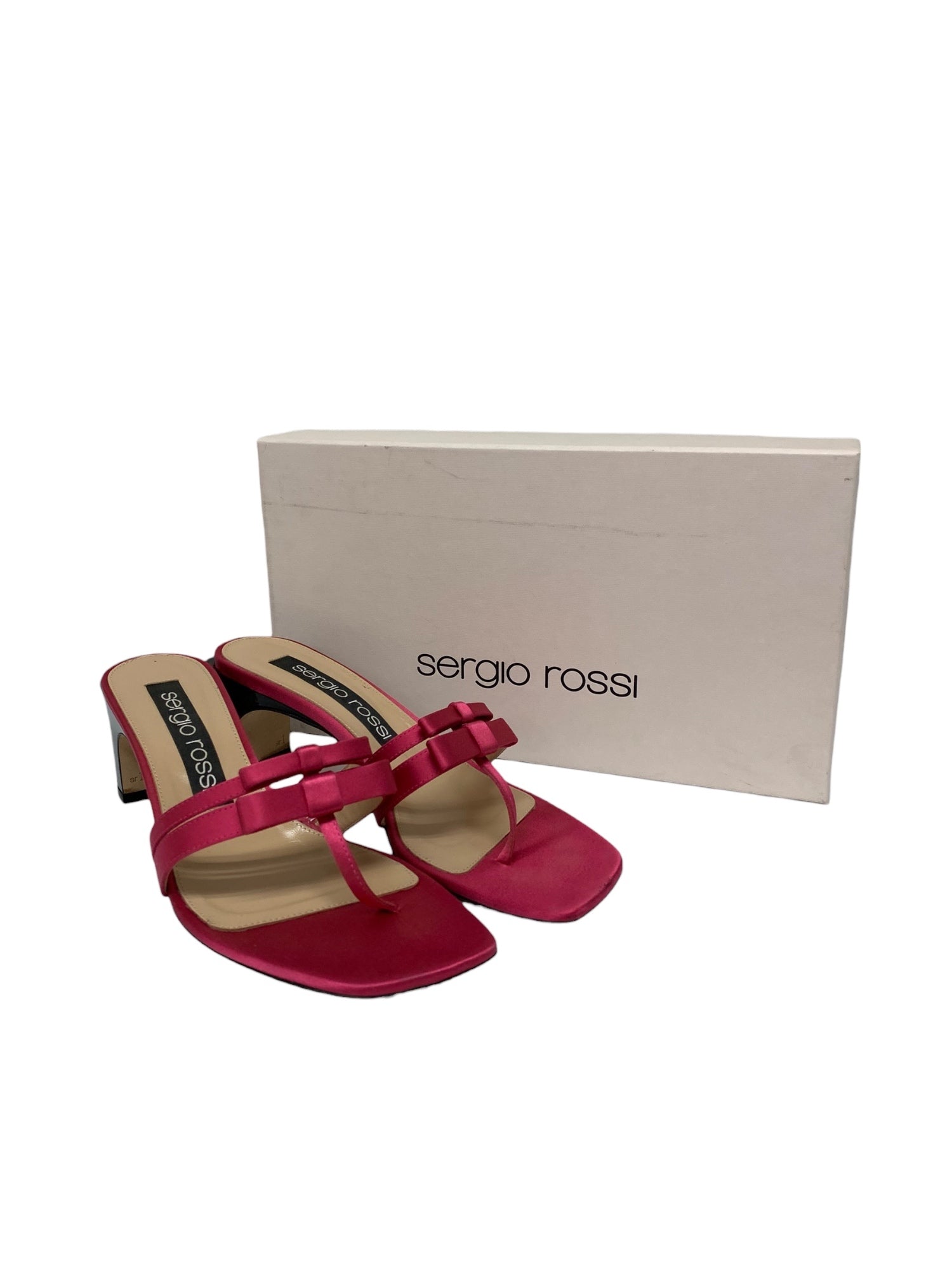 セルジオロッシ 1060 ミュール 38 ピンク サンダル リボン サテン地