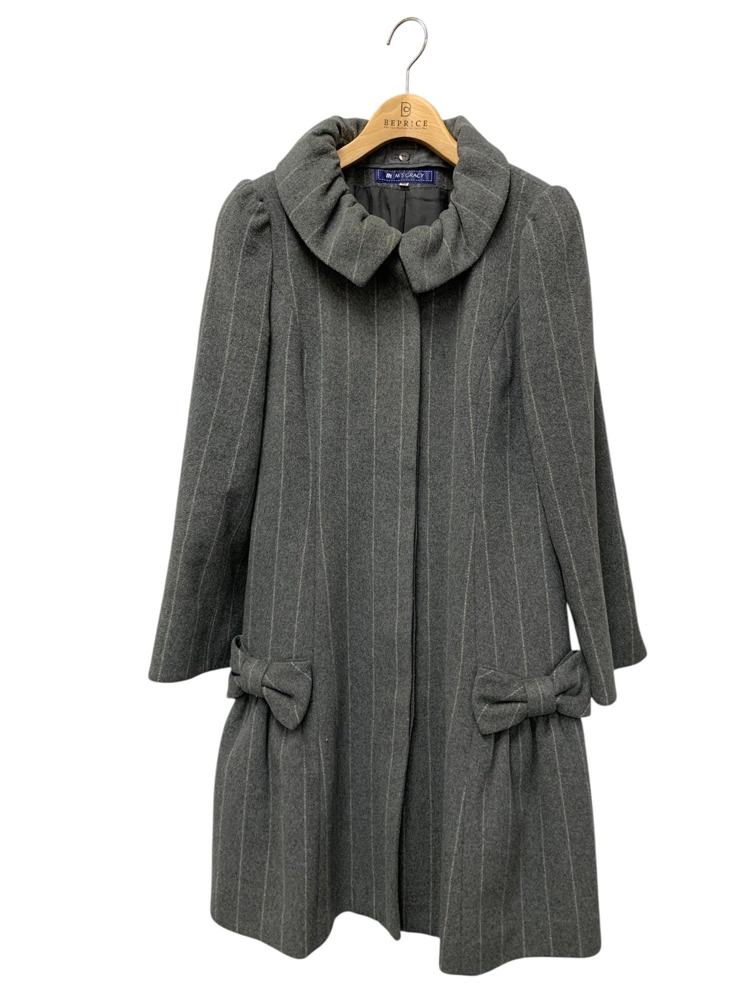 エムズグレイシー 429511 コート 38 グレー ウール混 ストライプ