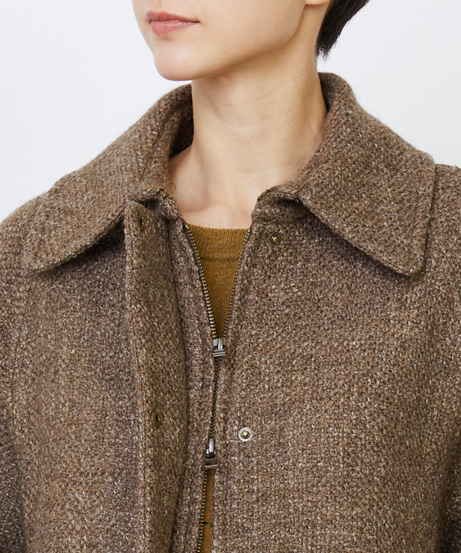 リネンウールツイードステンカラーコート｜BIGI online store - ビギ