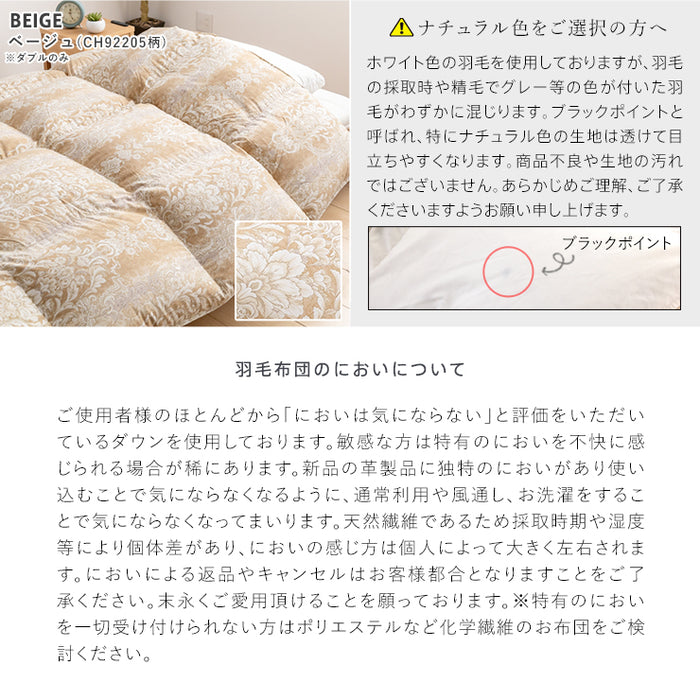 羽毛布団 ダブル ハンガリーホワイトダック93％ 400DP 洗える ランド