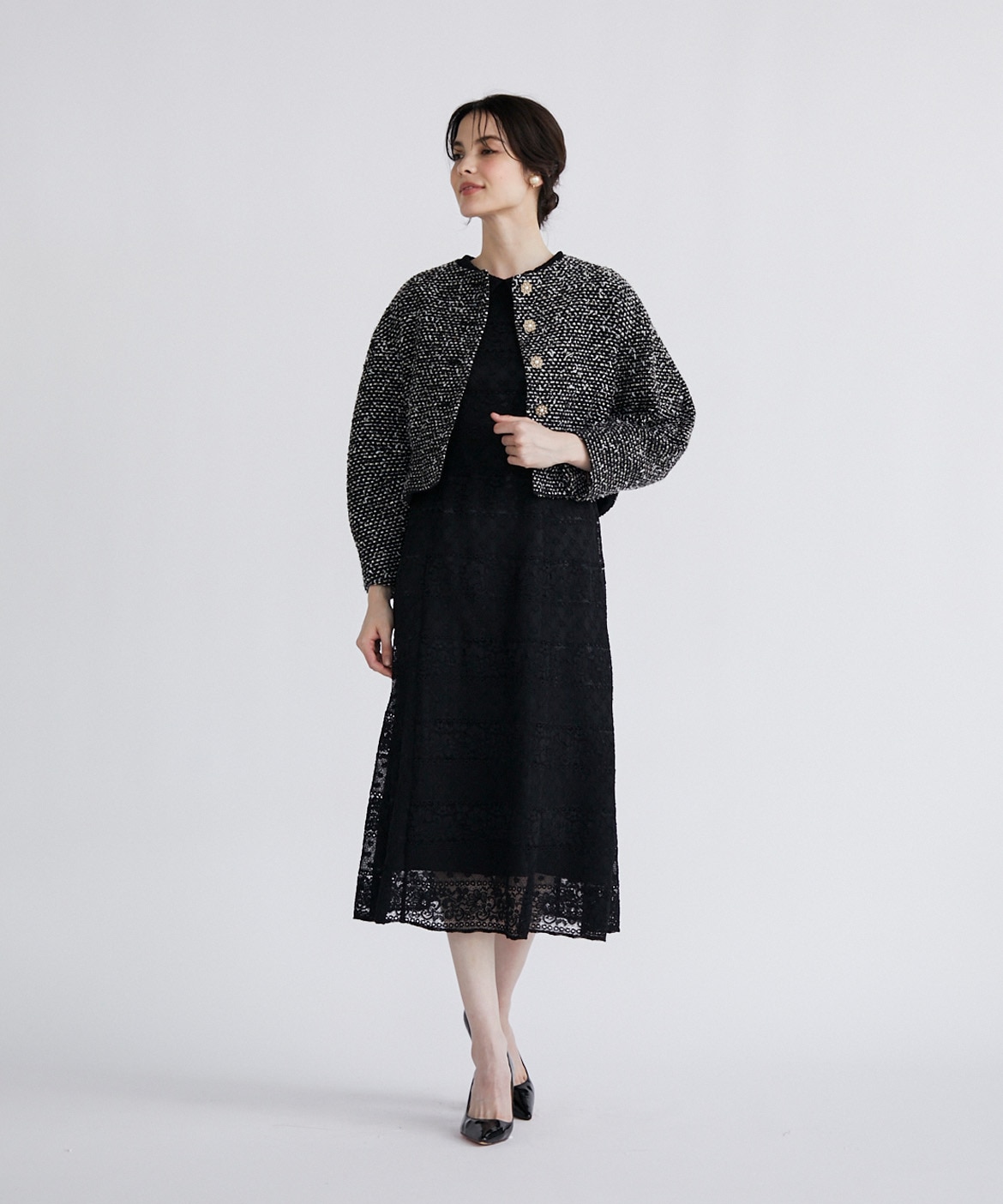 M マーリエル カセット ☆ラメスパンコールツイードブラウス M Maglie