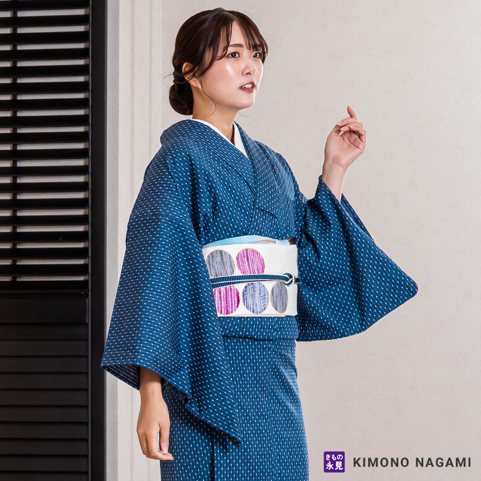 久留米絣│お仕立て上がり 洗える木綿きもの │フリーサイズ 花浅葱に