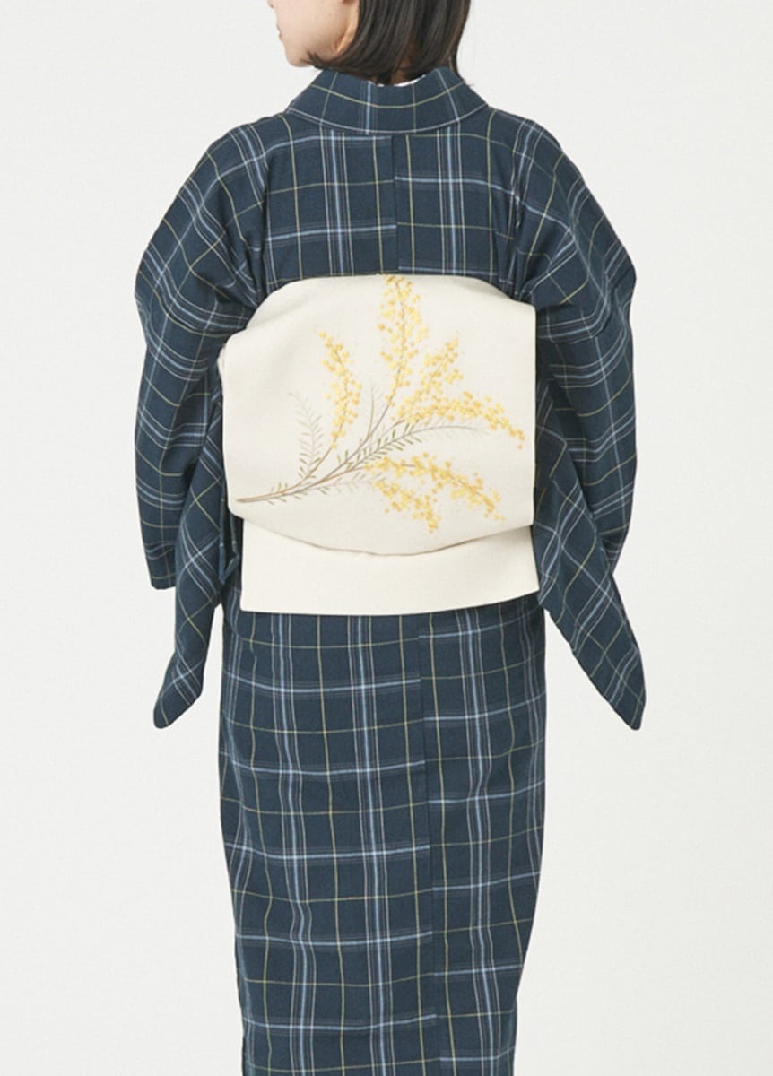 九寸名古屋帯 ミモザ刺繍 生成（ご予約受注品） | 帯 | やまと
