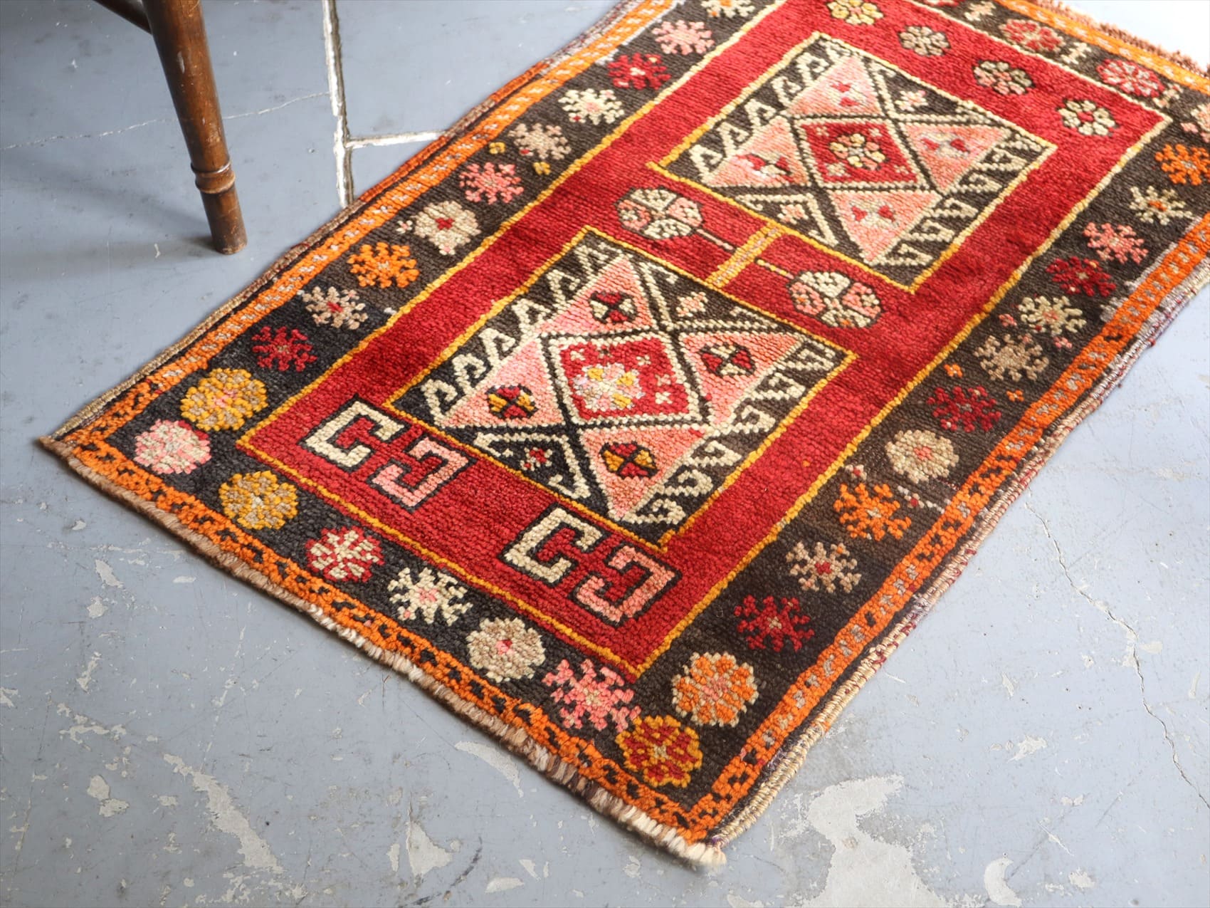 キリムスタイル / オールドカーペット トルコ絨毯/ヤストゥク96×63cm