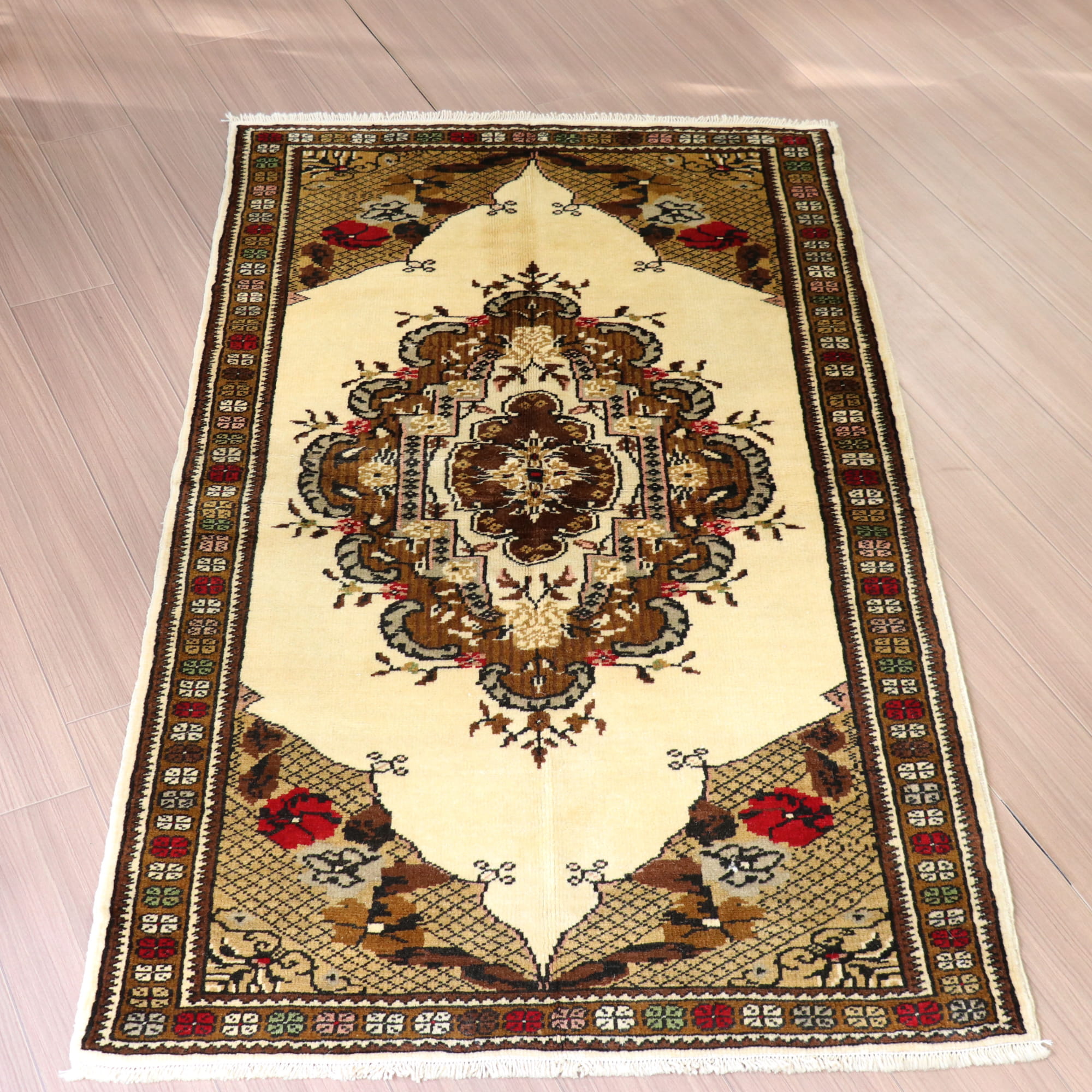 キリムスタイル / トルコ絨毯 手織りラグ ミラス 174×96cm ブラウン系