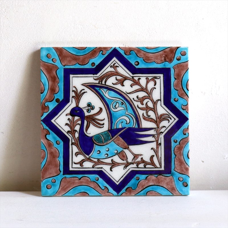 キリムスタイル / トルコ手書きタイル H15×W15×D1.2cm 磁器の陶板 セル
