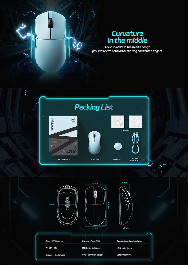 SCYROX V6 2.4GHz ワイヤレス 両対応 8K対応 40g Pixart 3950センサー