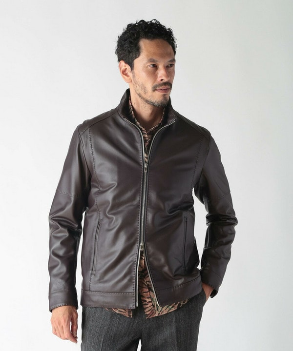 スタンドカラーシングルライダース レザージャケット｜メンズ