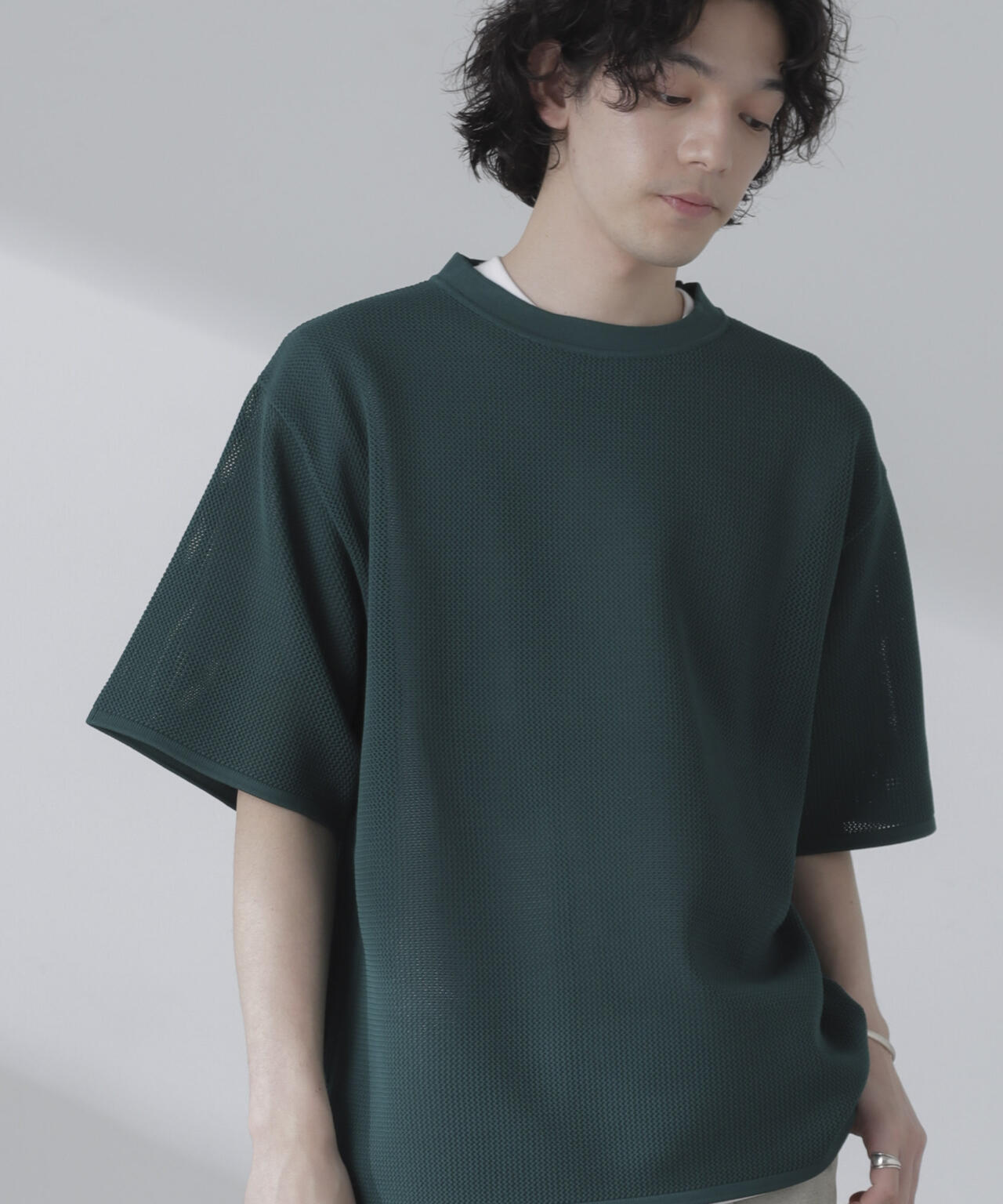 ポリメッシュ リラックス クルーネック ニット Tシャツ