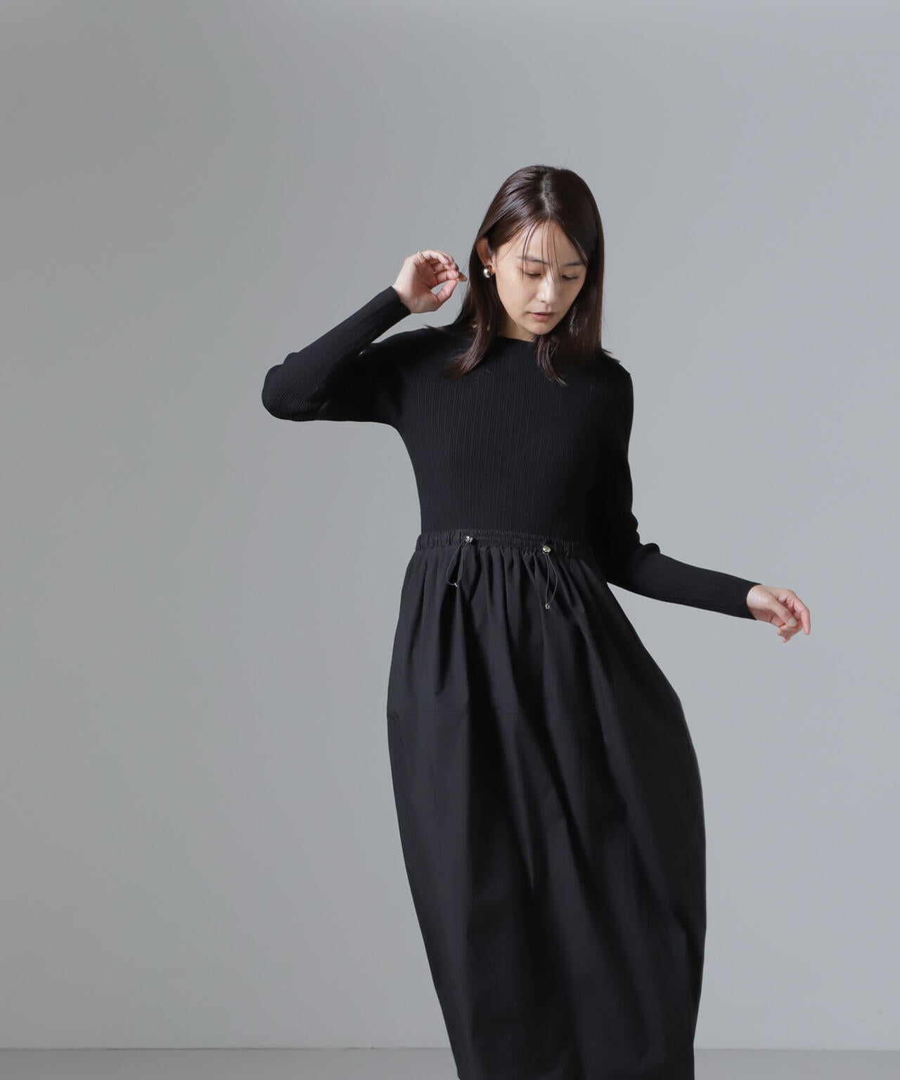 リブニット × タフタ ドッキング ワンピース