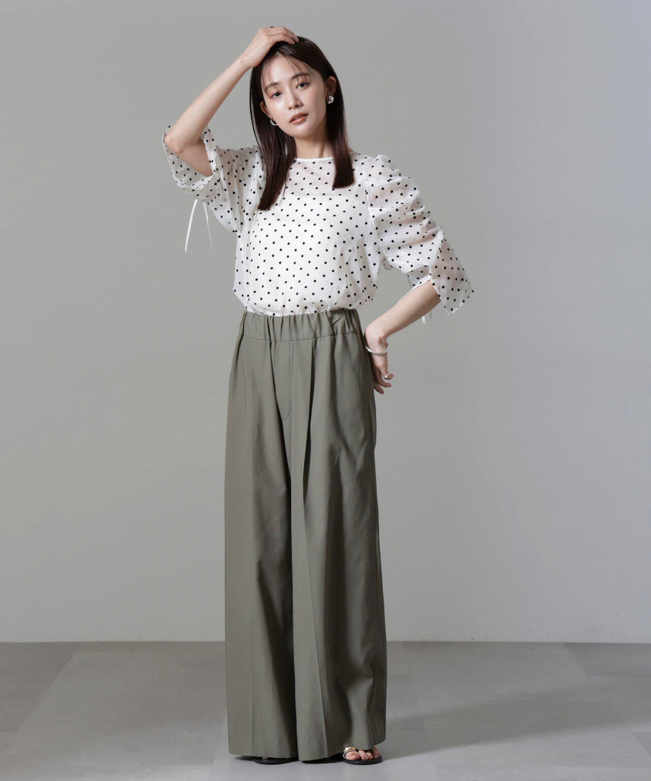 フロッキー ドット リボン スリーブ ブラウス