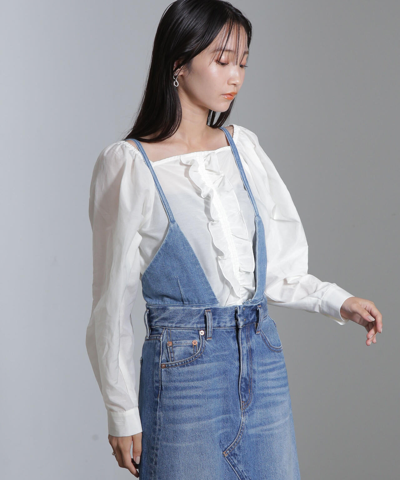 シルク 混 フロント フリル ブラウス