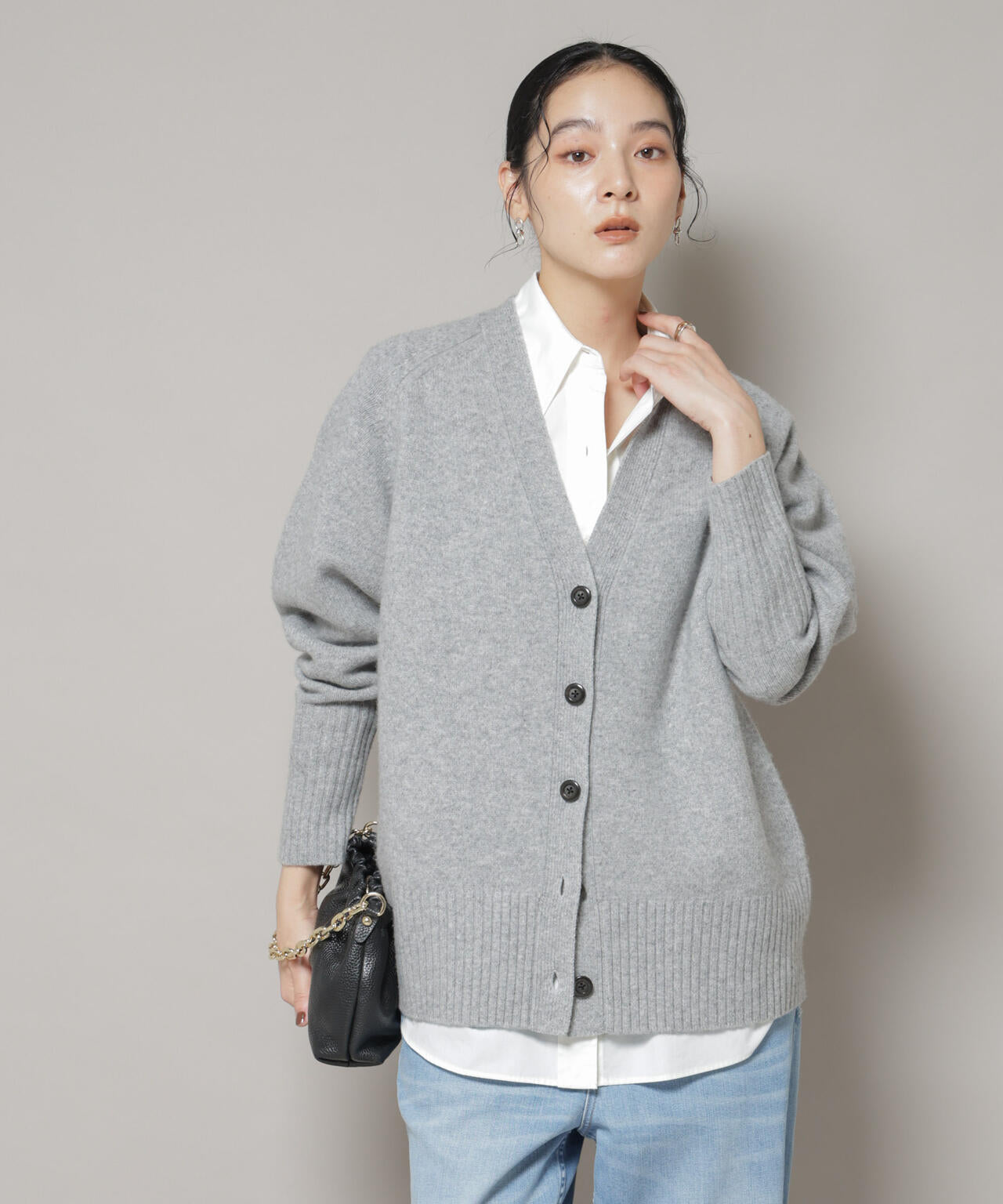 AQUA ウール カシミヤ Vネック カーディガン