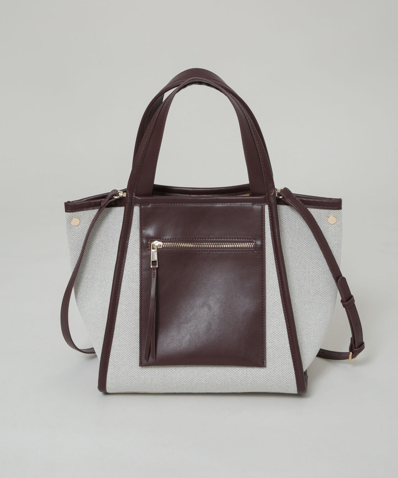 キャンバス × フェイクレザー ポケット バッグ