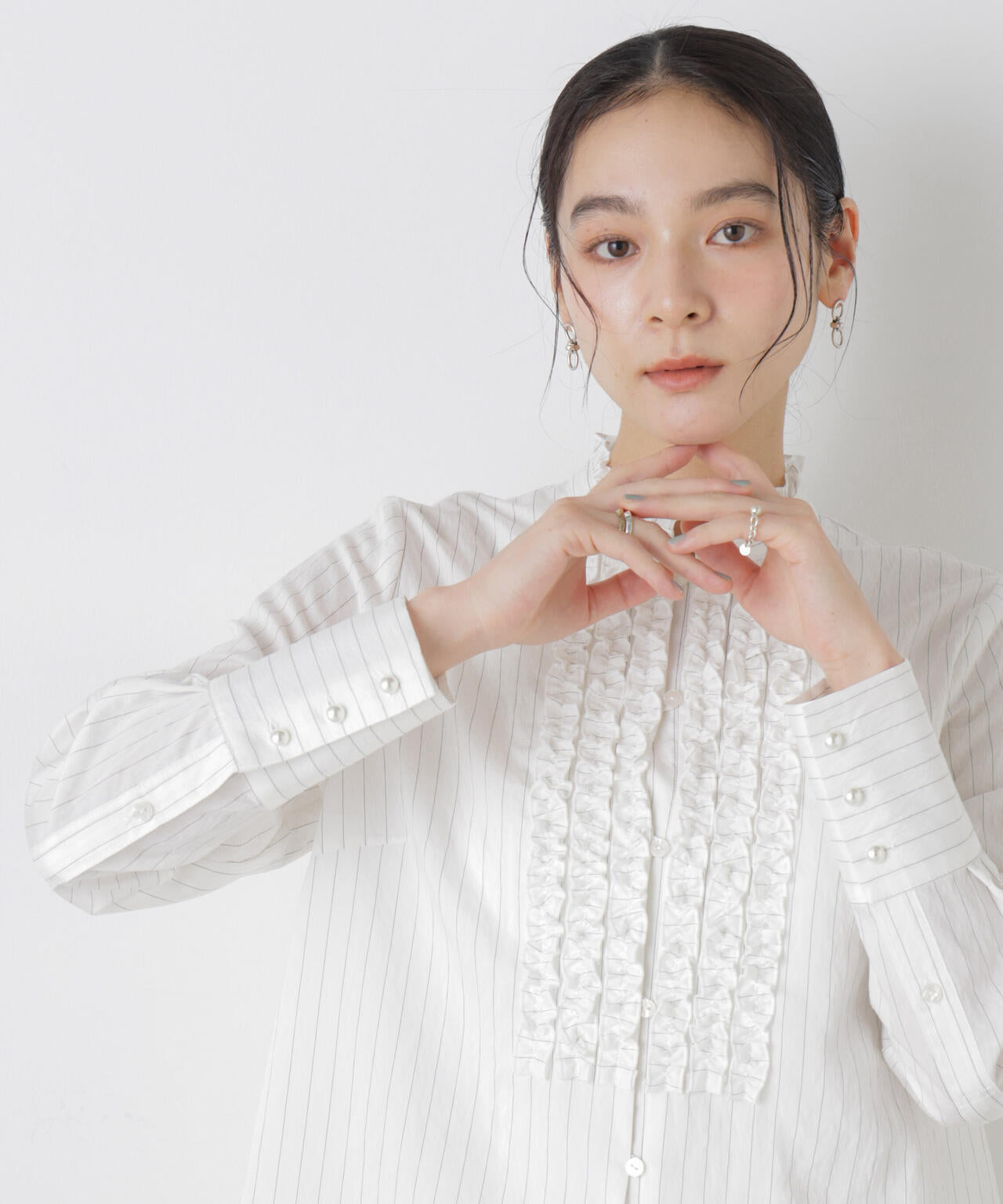 ストライプ フリル ブラウス